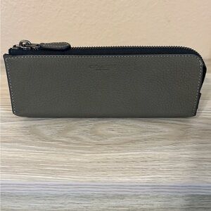 Coach Pencil Utility Pouch Leather Organizer Case Gunmetal Grey RARE